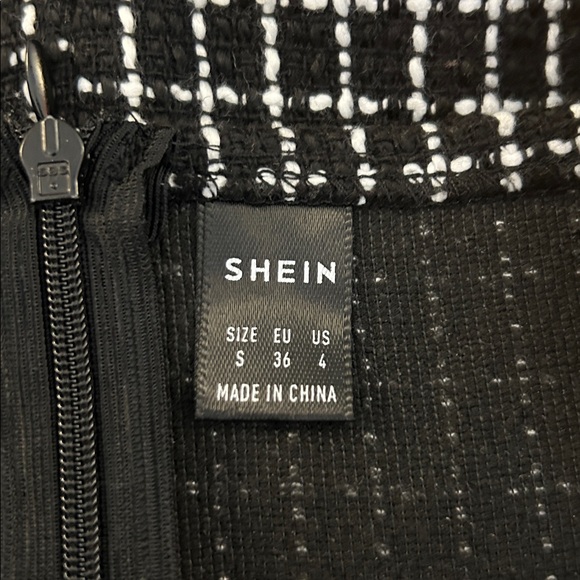 Shein Black & White Coquette Girl Tweed Classic Square Neck Mini Dress Size S - Picture 5 of 6